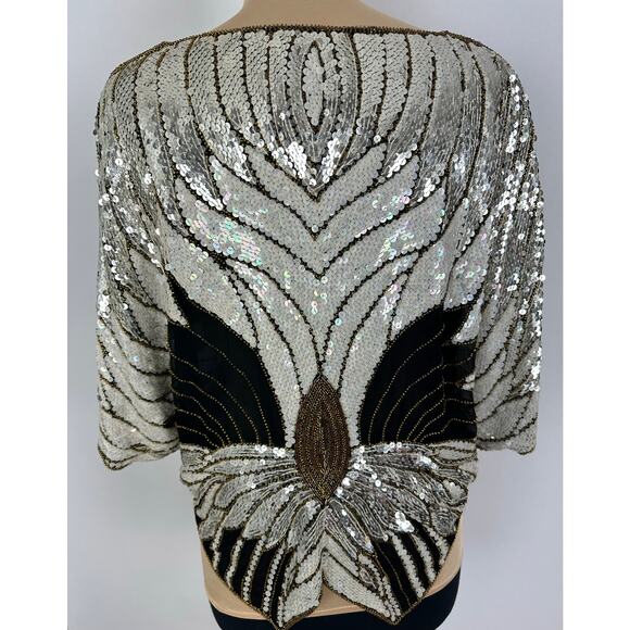 VTG Showmax One Size 100% Silk Sequined Top Art to Wear Black Whimsygoth Rave - Picture 3 of 8